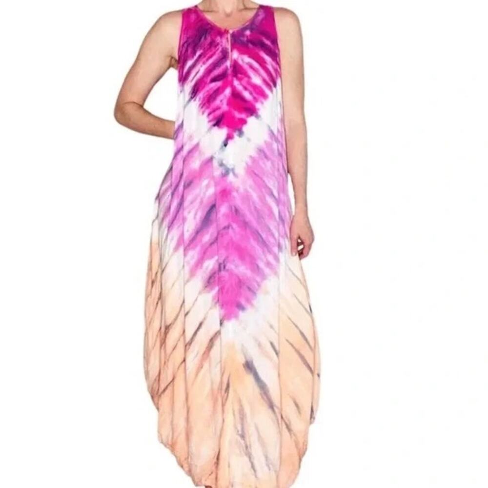 Young, Fabulous & Broke | Pink & Orange Ombre Tie Dye Sleeveless Maxi Tank Dress